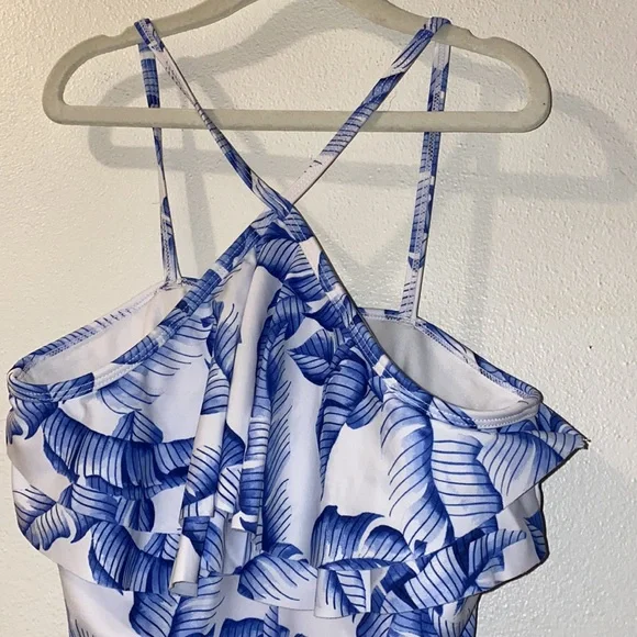 Janie and Jack blue Leaf Print Kids size 12 Swimsuit - Picture 2 of 8